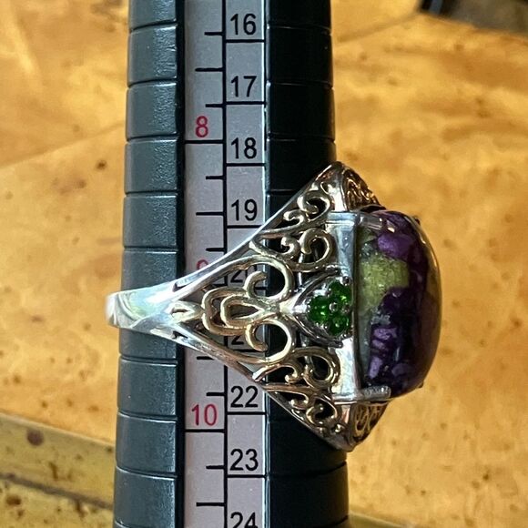 Genuine Tasmanian Stichtite Chrome Diopside Sterling Silver Cocktail Ring Size 9 - Picture 8 of 9